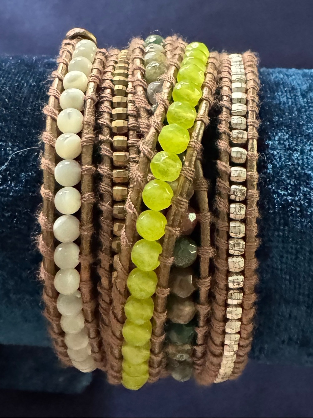 Multi-Strand Lime and Cream Bead Wrap Bracelet - Women Jewelry